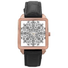 Drawing Pencil Pattern Mandala Rose Gold Leather Watch  by Wegoenart