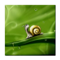 Snail Drops Rain Drawing Green Tile Coasters by Wegoenart