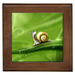 Snail Drops Rain Drawing Green Framed Tiles by Wegoenart