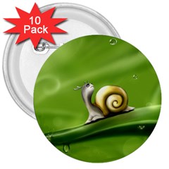 Snail Drops Rain Drawing Green 3  Buttons (10 Pack)  by Wegoenart