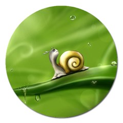 Snail Drops Rain Drawing Green Magnet 5  (round) by Wegoenart