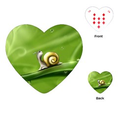 Snail Drops Rain Drawing Green Playing Cards Single Design (heart) by Wegoenart