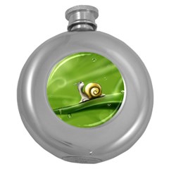 Snail Drops Rain Drawing Green Round Hip Flask (5 Oz) by Wegoenart