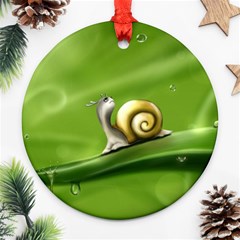 Snail Drops Rain Drawing Green Round Ornament (two Sides) by Wegoenart