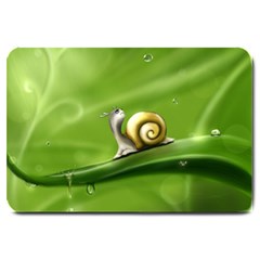 Snail Drops Rain Drawing Green Large Doormat  by Wegoenart