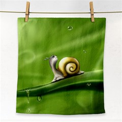 Snail Drops Rain Drawing Green Face Towel by Wegoenart