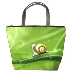 Snail Drops Rain Drawing Green Bucket Bag by Wegoenart