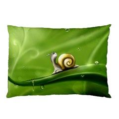 Snail Drops Rain Drawing Green Pillow Case by Wegoenart