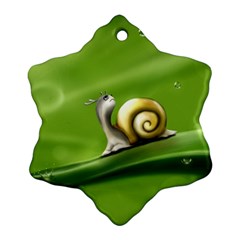 Snail Drops Rain Drawing Green Snowflake Ornament (two Sides)