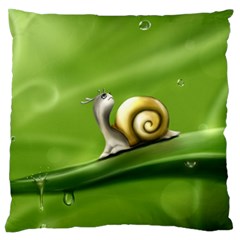 Snail Drops Rain Drawing Green Large Cushion Case (one Side) by Wegoenart