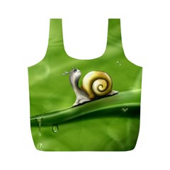 Snail Drops Rain Drawing Green Full Print Recycle Bag (m) by Wegoenart