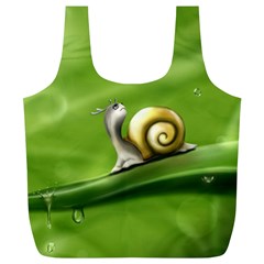 Snail Drops Rain Drawing Green Full Print Recycle Bag (xl) by Wegoenart