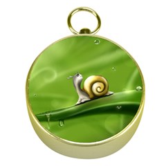 Snail Drops Rain Drawing Green Gold Compasses by Wegoenart