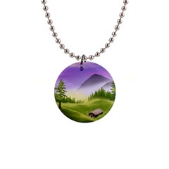 Digital Art Painting Landscape 1  Button Necklace by Wegoenart