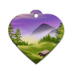 Digital Art Painting Landscape Dog Tag Heart (one Side) by Wegoenart