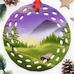 Digital Art Painting Landscape Round Filigree Ornament (two Sides) by Wegoenart