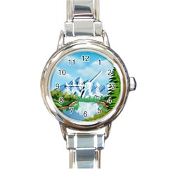 Digital Design Landscape Mountains Round Italian Charm Watch by Wegoenart