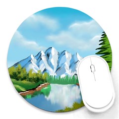 Digital Design Landscape Mountains Round Mousepads by Wegoenart