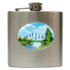 Digital Design Landscape Mountains Hip Flask (6 Oz) by Wegoenart