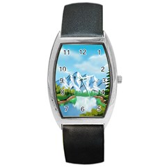 Digital Design Landscape Mountains Barrel Style Metal Watch by Wegoenart