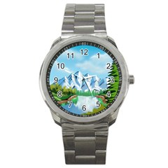 Digital Design Landscape Mountains Sport Metal Watch by Wegoenart