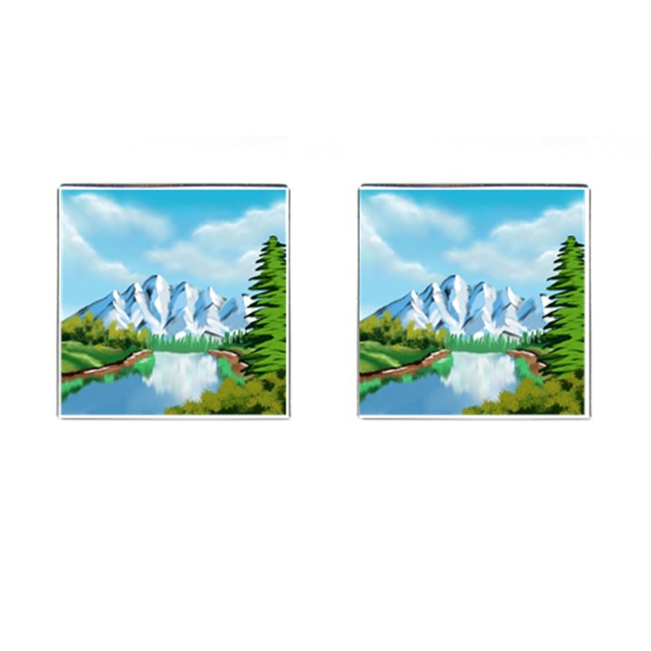 Digital Design Landscape Mountains Cufflinks (Square)