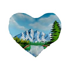 Digital Design Landscape Mountains Standard 16  Premium Heart Shape Cushions