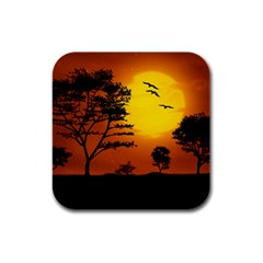 Digital Art Landscape Trees Artwork Rubber Square Coaster (4 Pack)  by Wegoenart