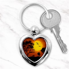 Digital Art Landscape Trees Artwork Key Chain (heart) by Wegoenart