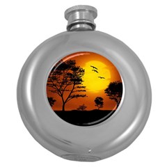 Digital Art Landscape Trees Artwork Round Hip Flask (5 Oz) by Wegoenart