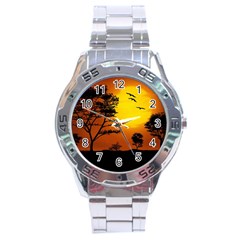 Digital Art Landscape Trees Artwork Stainless Steel Analogue Watch by Wegoenart