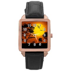 Digital Art Landscape Trees Artwork Rose Gold Leather Watch  by Wegoenart