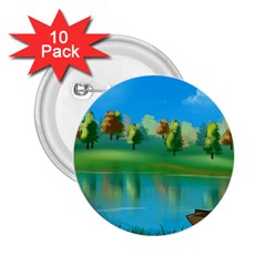 Digital Art Artwork Landscape Boat 2.25  Buttons (10 pack) 