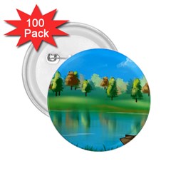 Digital Art Artwork Landscape Boat 2.25  Buttons (100 pack) 