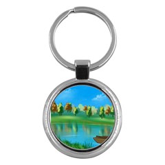 Digital Art Artwork Landscape Boat Key Chain (Round)