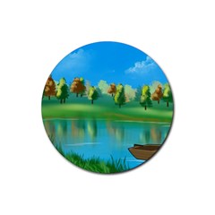 Digital Art Artwork Landscape Boat Rubber Coaster (Round) 