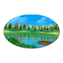 Digital Art Artwork Landscape Boat Oval Magnet