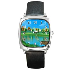 Digital Art Artwork Landscape Boat Square Metal Watch