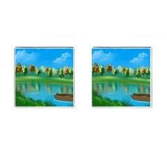 Digital Art Artwork Landscape Boat Cufflinks (Square)