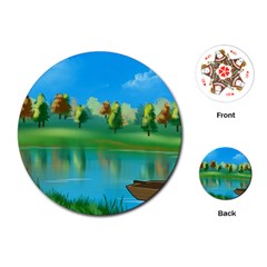 Digital Art Artwork Landscape Boat Playing Cards Single Design (Round)