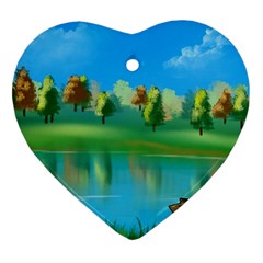 Digital Art Artwork Landscape Boat Heart Ornament (two Sides) by Wegoenart