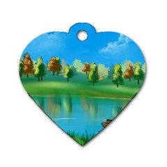 Digital Art Artwork Landscape Boat Dog Tag Heart (one Side) by Wegoenart