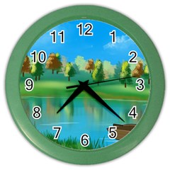 Digital Art Artwork Landscape Boat Color Wall Clock