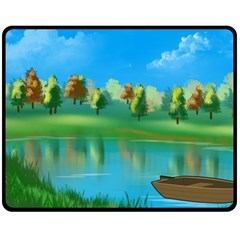 Digital Art Artwork Landscape Boat Fleece Blanket (Medium) 