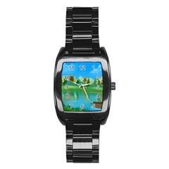 Digital Art Artwork Landscape Boat Stainless Steel Barrel Watch