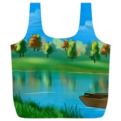 Digital Art Artwork Landscape Boat Full Print Recycle Bag (XL)