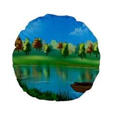 Digital Art Artwork Landscape Boat Standard 15  Premium Flano Round Cushions