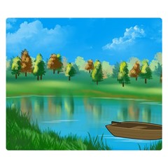 Digital Art Artwork Landscape Boat Double Sided Flano Blanket (small)  by Wegoenart