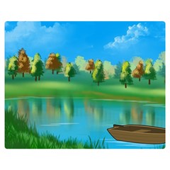 Digital Art Artwork Landscape Boat Double Sided Flano Blanket (medium)  by Wegoenart