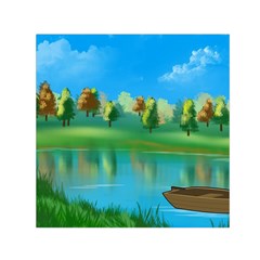 Digital Art Artwork Landscape Boat Small Satin Scarf (Square)